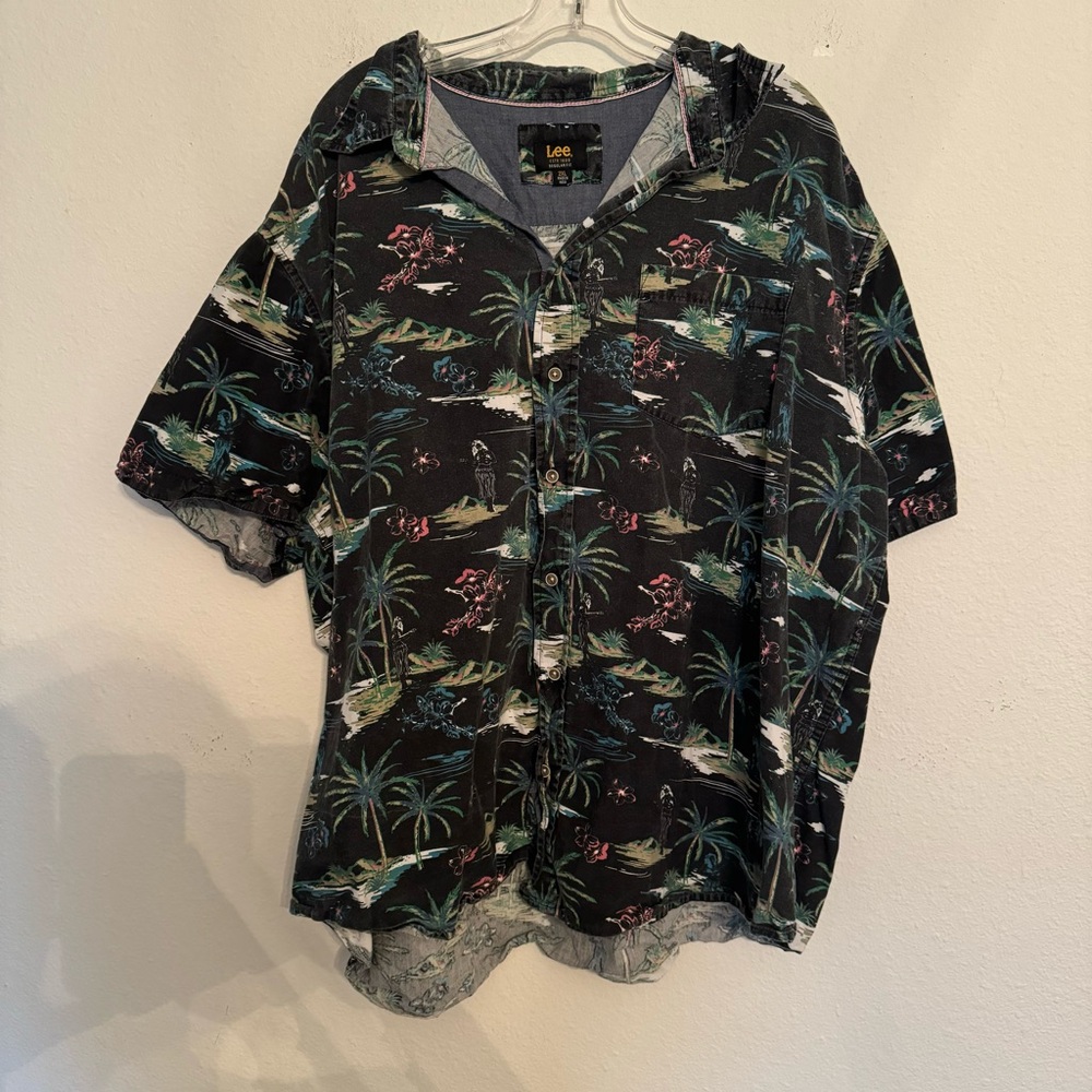 Lee Hawaiian Shirt Black Floral 2XL